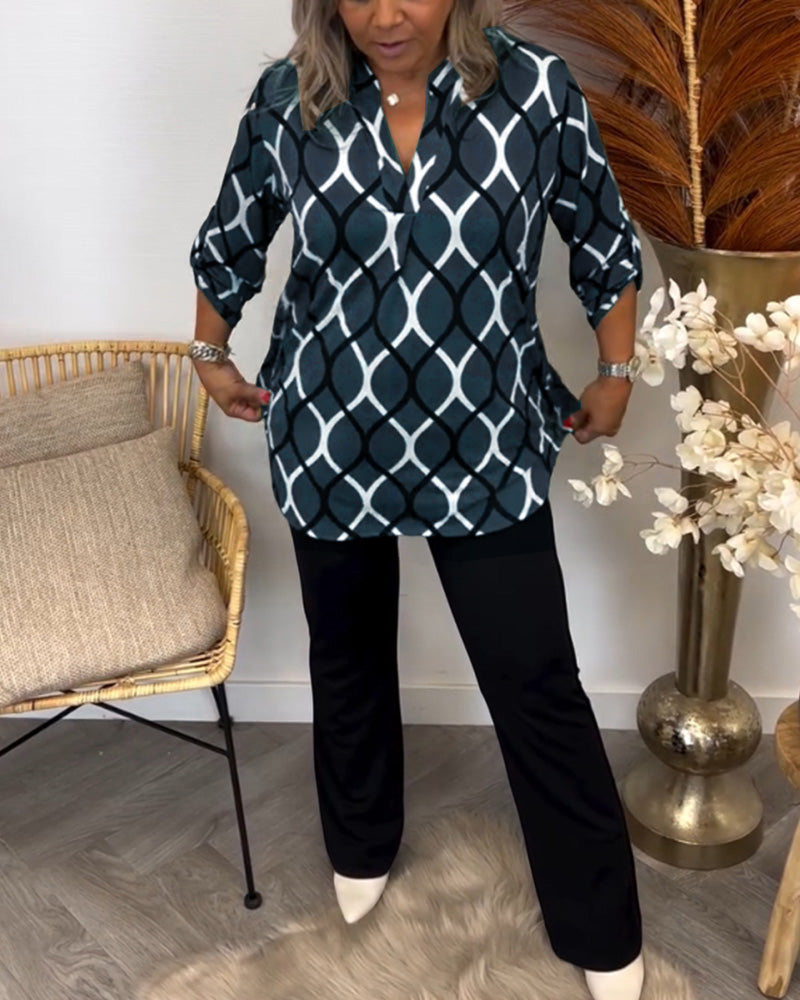 Florina - Blouse Décontractée à Manches Longues et Motif Élégant