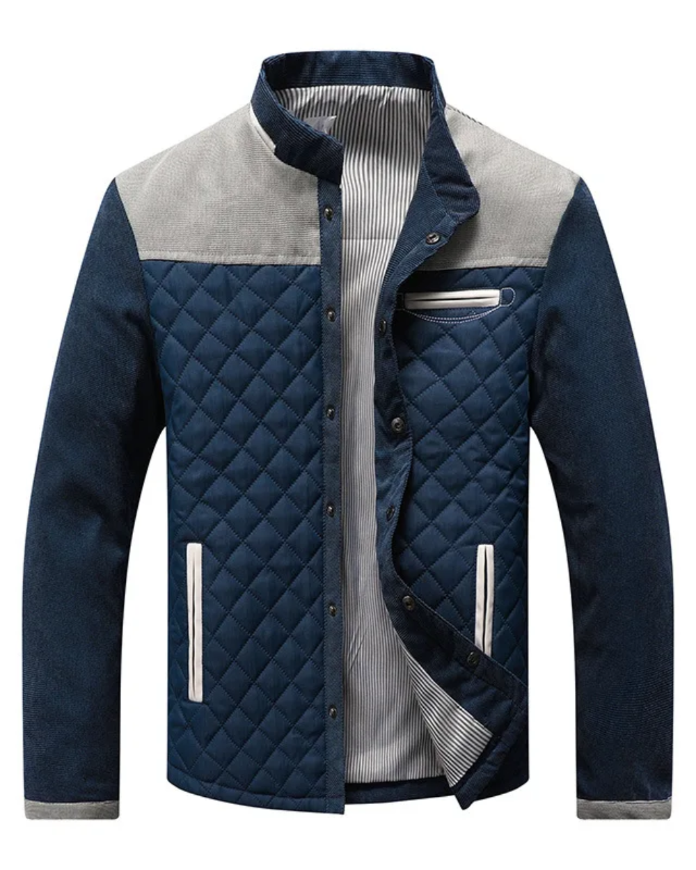 Benjamin - Men's quilted jacket with contrast shoulders and stand-up collar