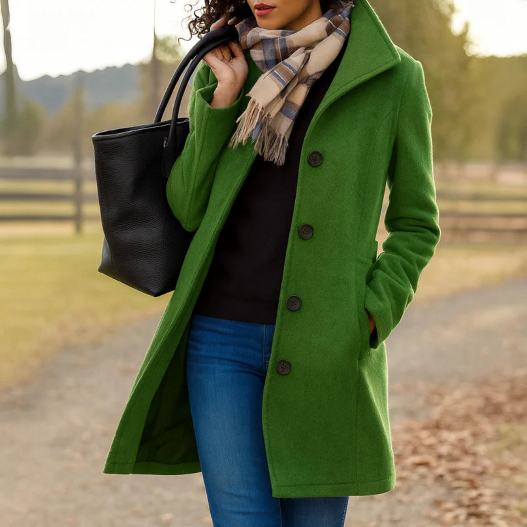 Renate - Manteau femme long boutonné au style classique