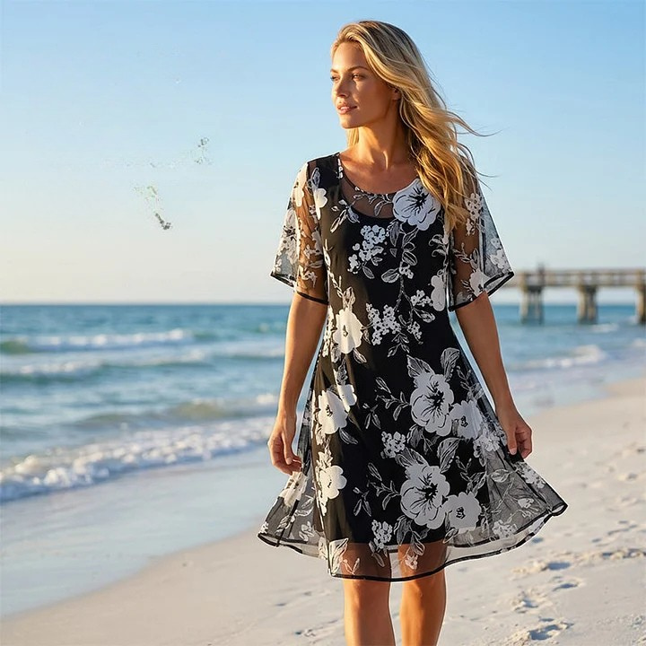 Loryxa - Robe femme chiffon floral élégante coupe fluide soirée