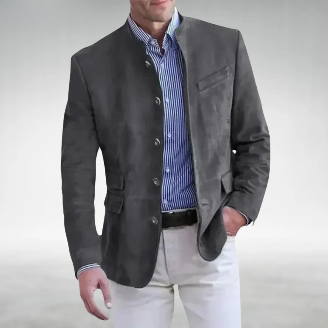 Jonathan - Men's faux suede jacket with stylish stand-up collar