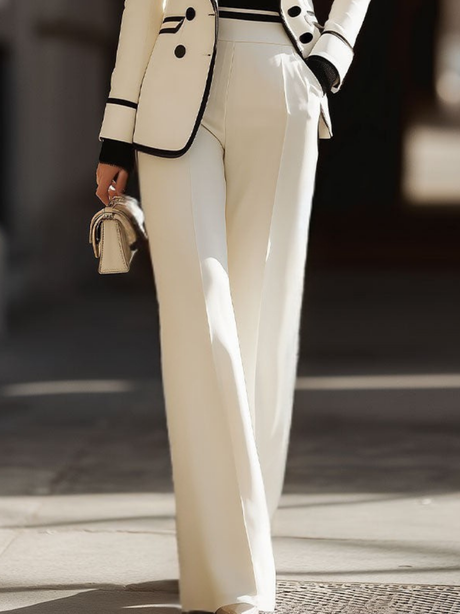 Praxine - Ensemble Femme Tailleur Élégant Blazer Double Boutonnage et Pantalon Large