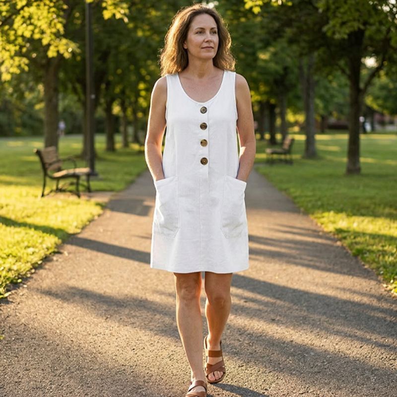 Cynestra - Robe femme sans manches en coton et lin à encolure U