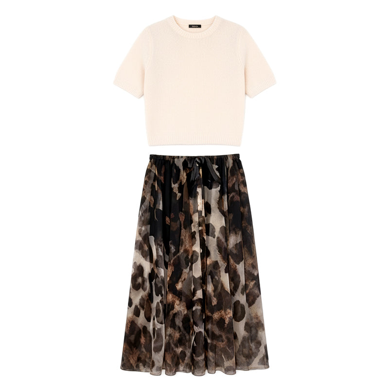 Clélia - Ensemble femme deux pièces avec pull et jupe fluide