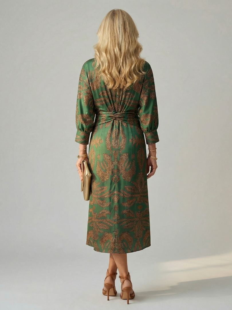 Falune - Robe femme midi croisée imprimée taille cintrée élégante