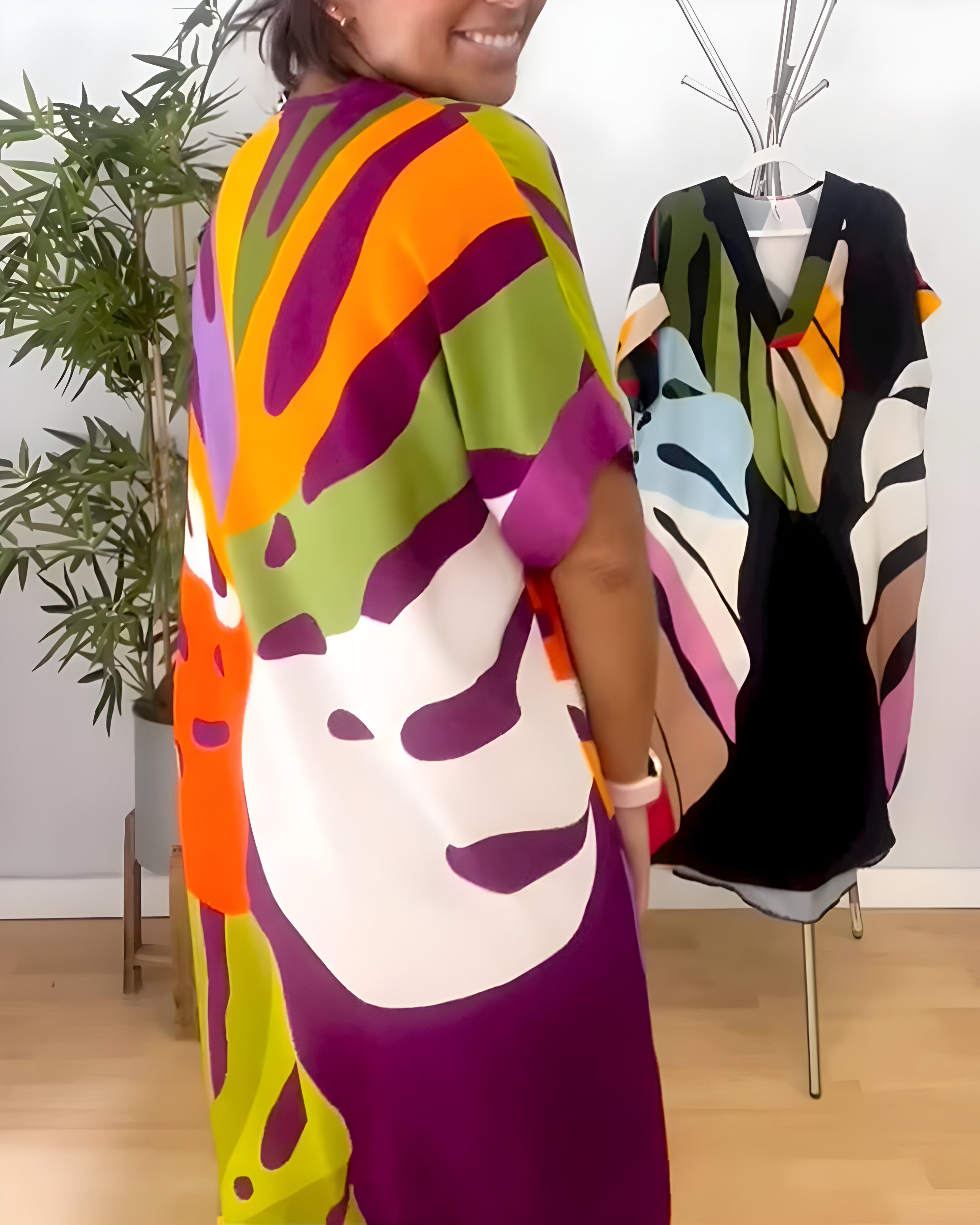 Nerissa - Robe décontractée à imprimé feuillage coloré pour un style frais et naturel