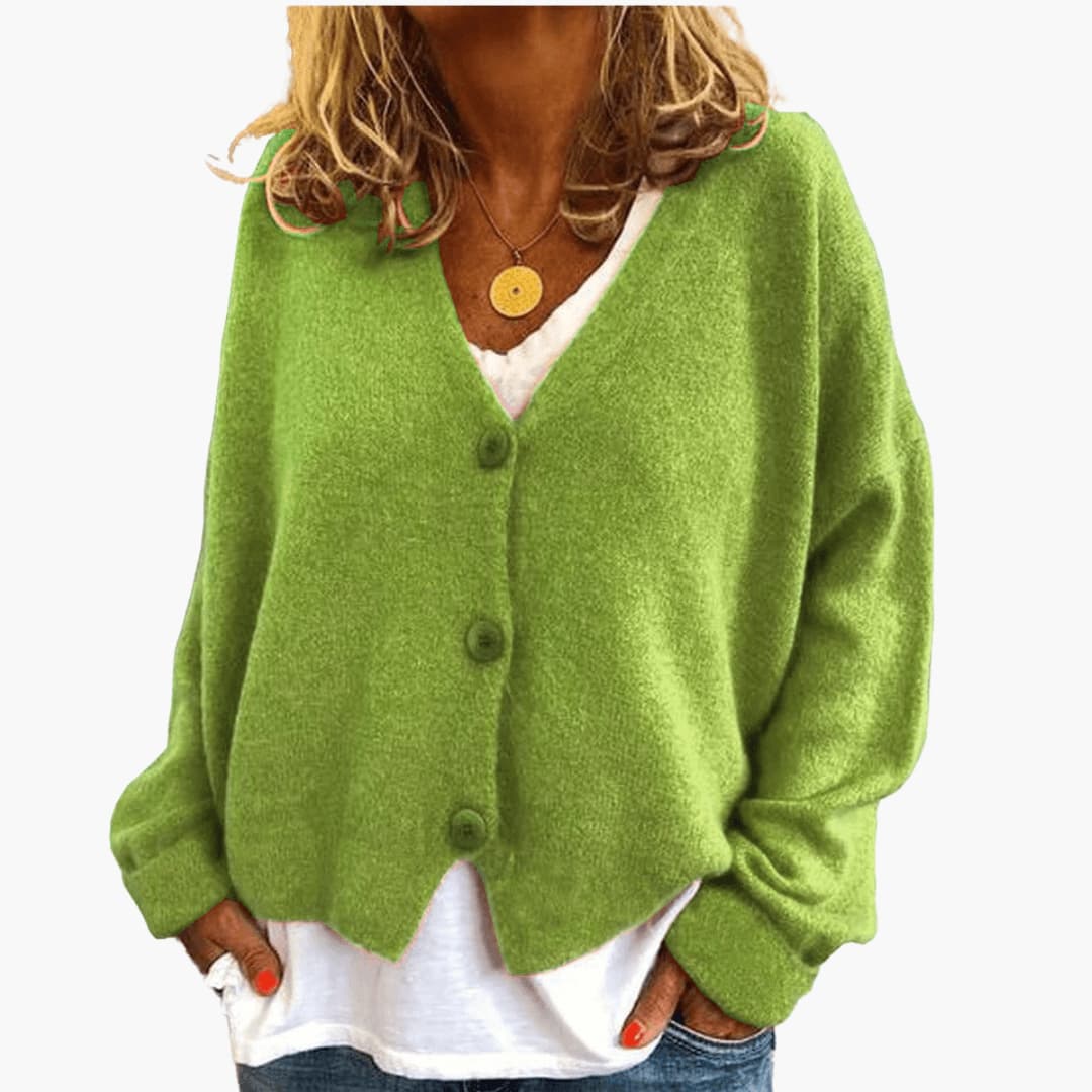 Sixtine - Cardigan femme tricoté boutonné à coupe décontractée douce