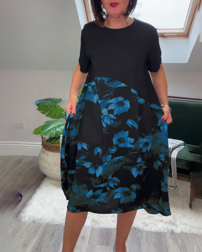 Fien - Robe Décontractée Patchwork à Imprimé Fleuri