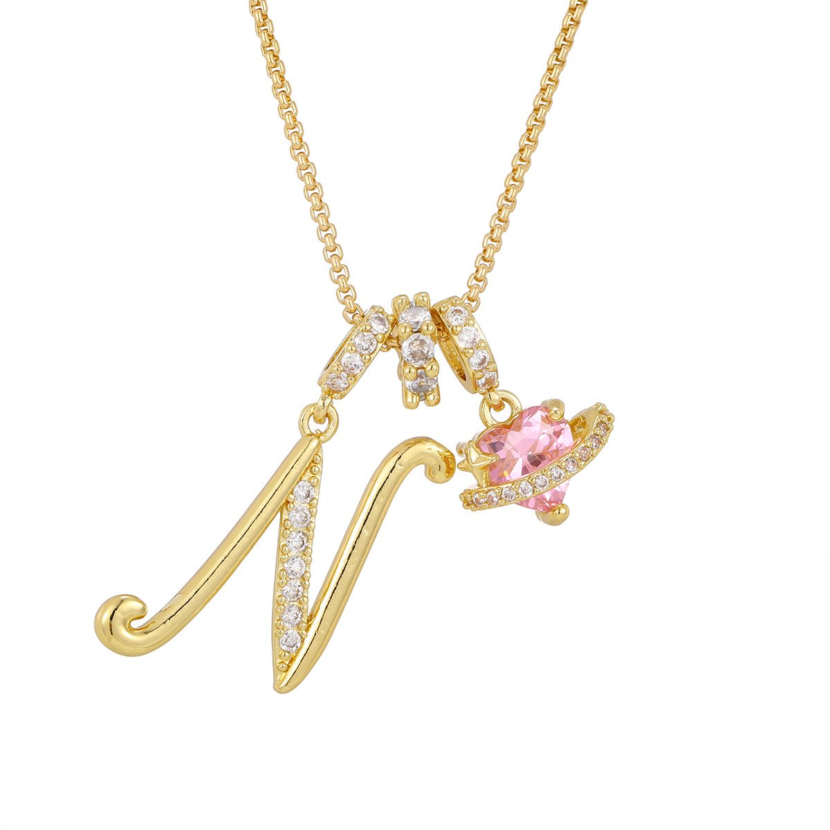 Carmelle - Collier Initiale Avec Cœur Rose Brillant