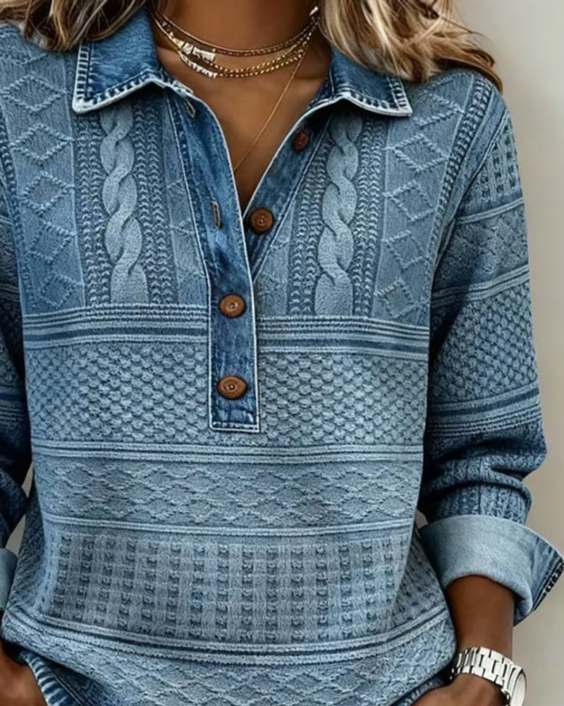 Gwenoriah - Pull Moderne à Demi-Boutonnage – Style Denim Chic