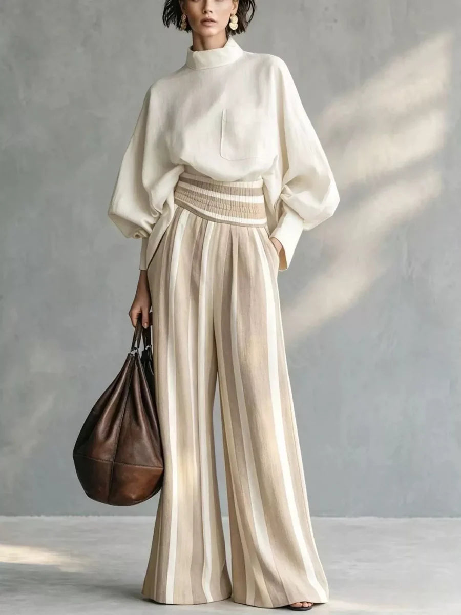Eeke - Ensemble femme col montant et pantalon rayé