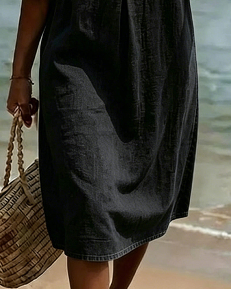 Fynorae - Robe femme jean manches volants coupe fluide été plage