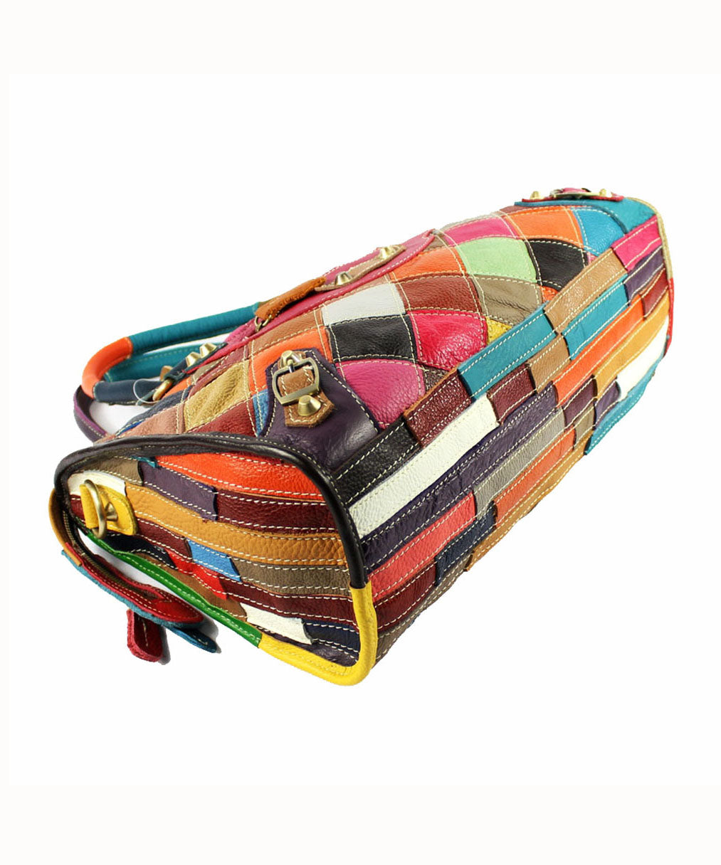 Gravina - Sac tote élégant en cuir de veau patchwork avec fermeture éclair et clous colorblock