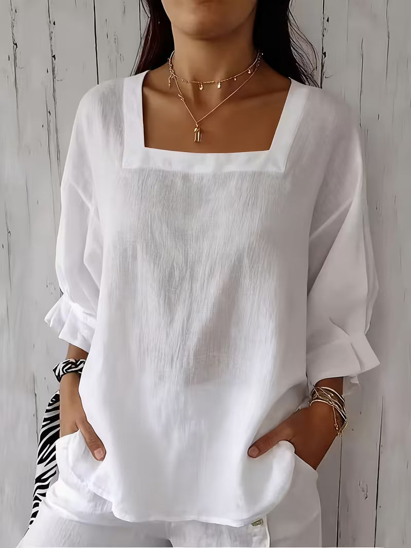 Renske - Blouse femme  à col carré et manches longues