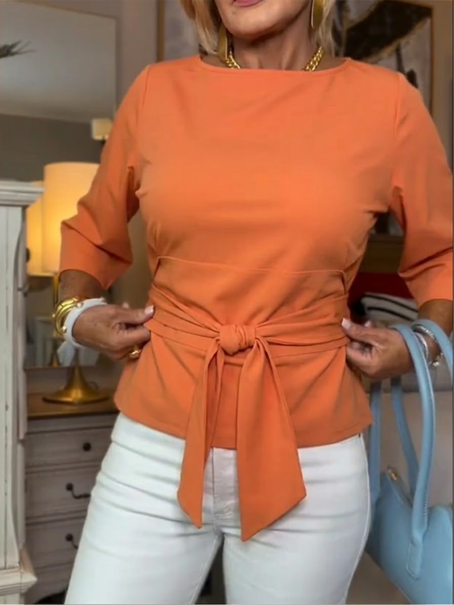 Lethira - Top Femme Coton Coupe Ample avec Nœud Ajustable