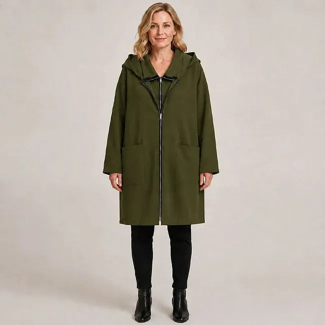 Éléane - Women's mid-length hooded coat with zipper