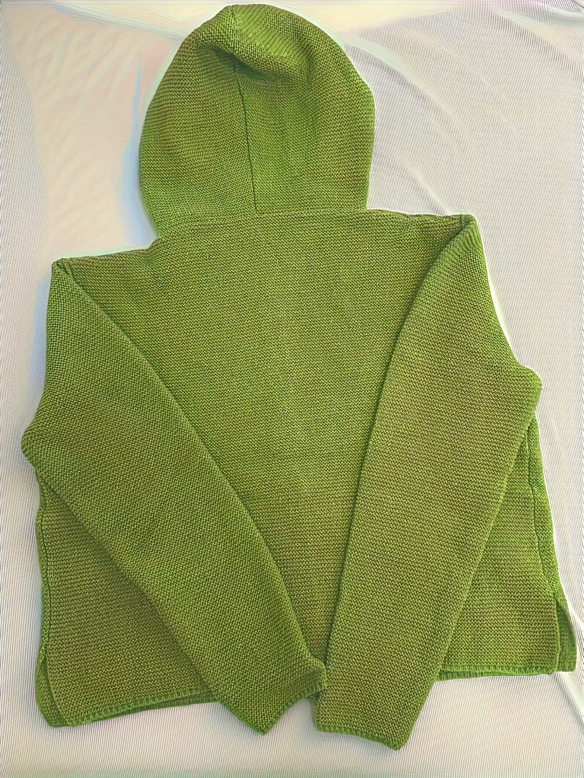 Maëline - Women's chunky knit hooded cardigan with buttons
