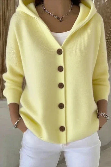 Laraine - Cardigan femme à capuche avec boutons et coupe ample