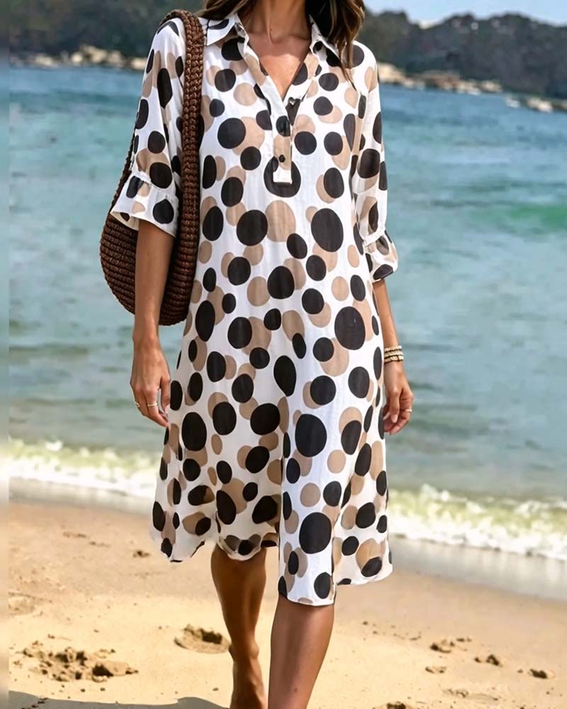 Rovelynn - Robe femme à pois élégante et manches mi-longues volantées