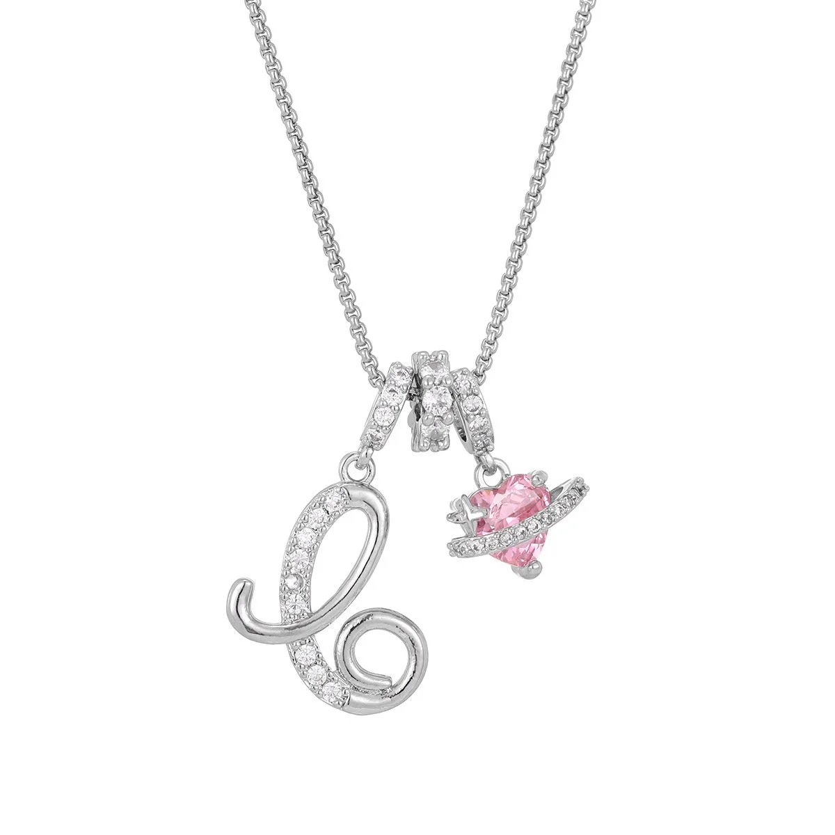 Carmelle - Collier Initiale Avec Cœur Rose Brillant