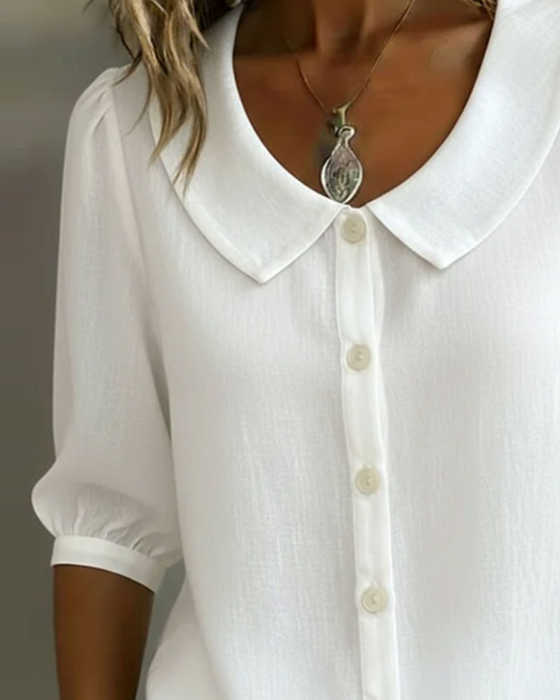 Neslora - Chemise femme coton col Peter Pan manches mi-longues élégantes