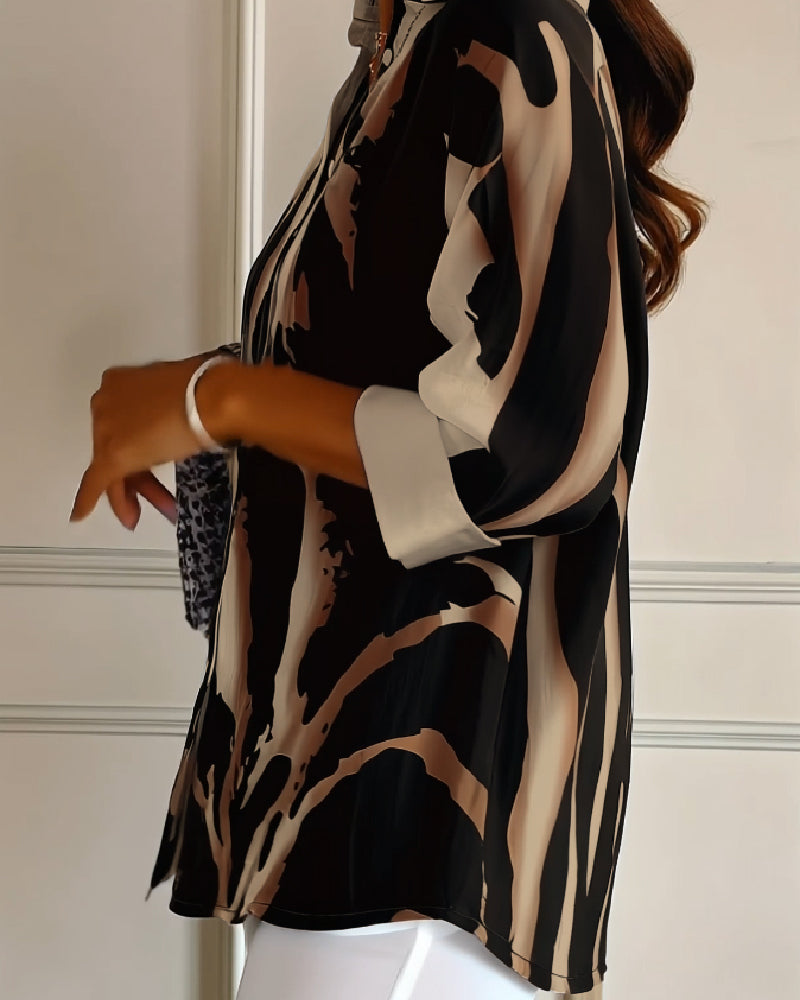 Telyra - Blouse Col Montant Imprimé Irrégulier