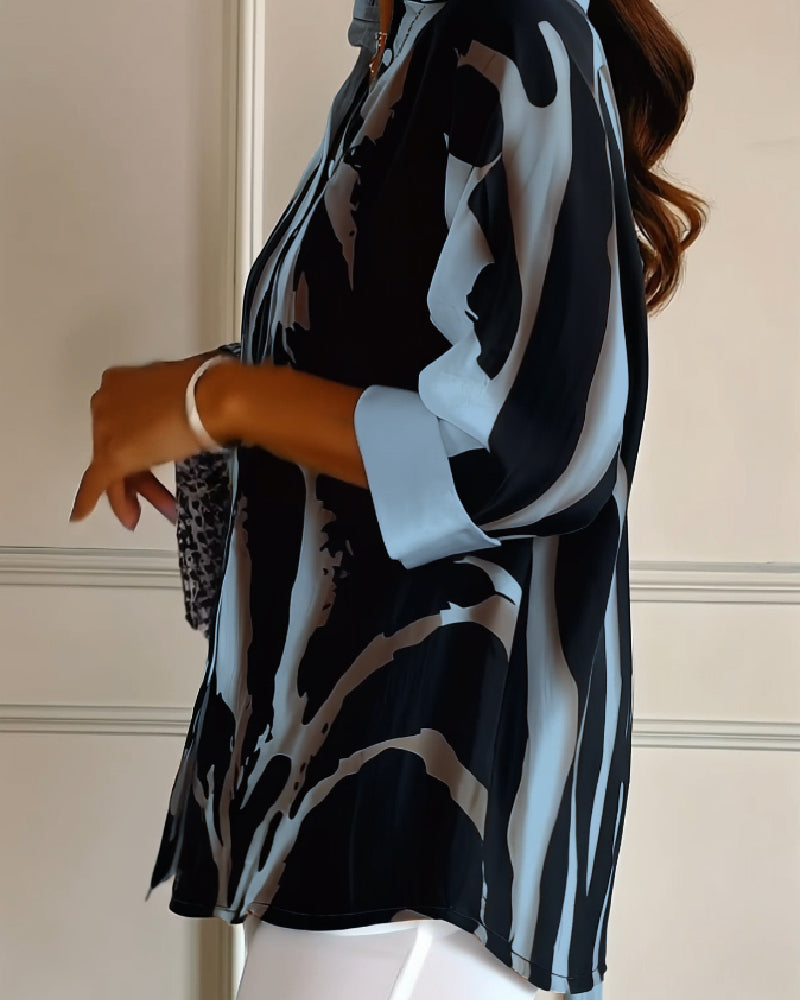 Telyra - Blouse Col Montant Imprimé Irrégulier