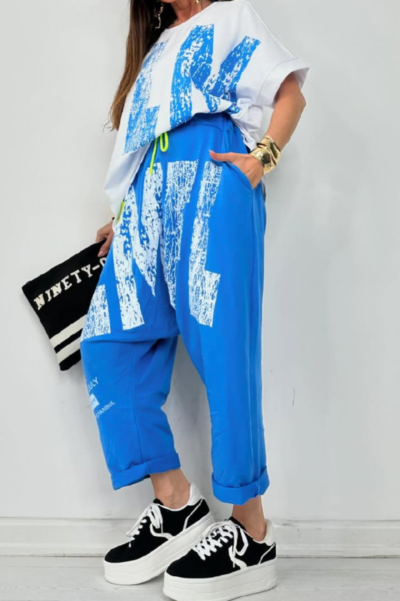 Kirelle - Ensemble décontracté femme top imprimé col rond et pantalon