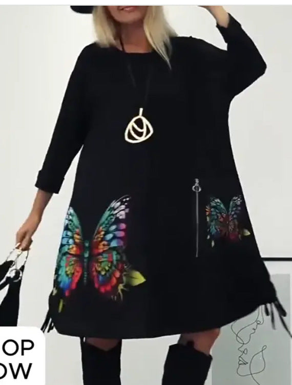 Florienne - Robe à imprimé papillon multicolore et col rond