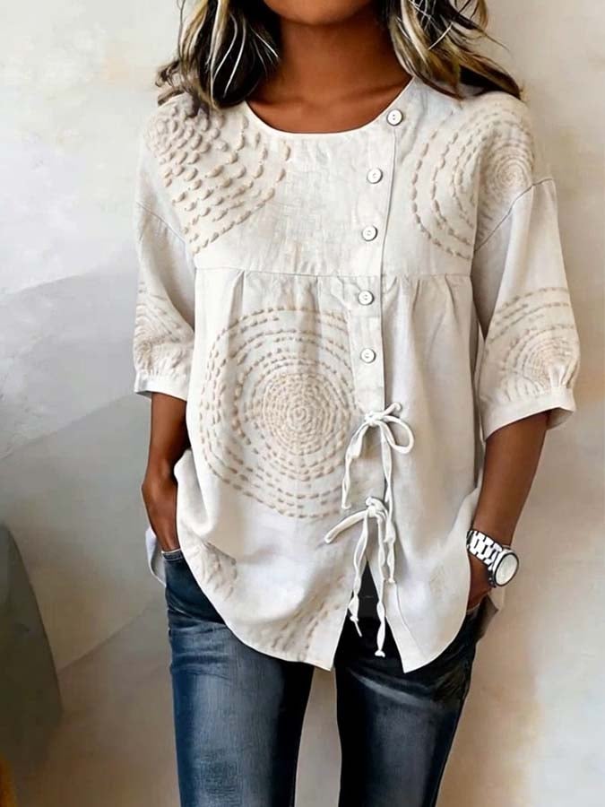 Nexira - Chemisier femme fluide imprimé bohème élégant naturel
