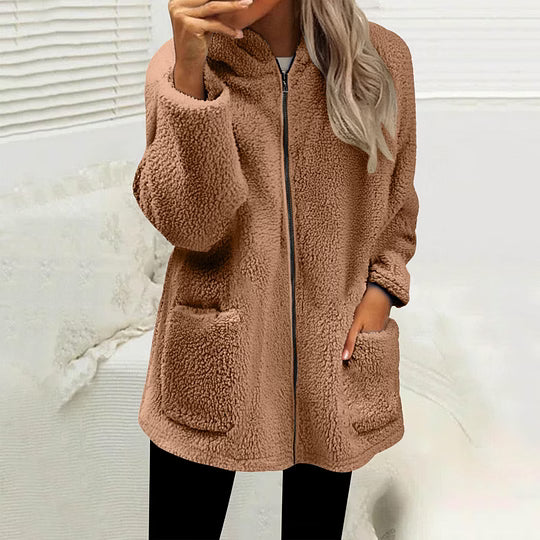 Stien - Women's knitted zip-up mock neck cardigan with decorative buttons
