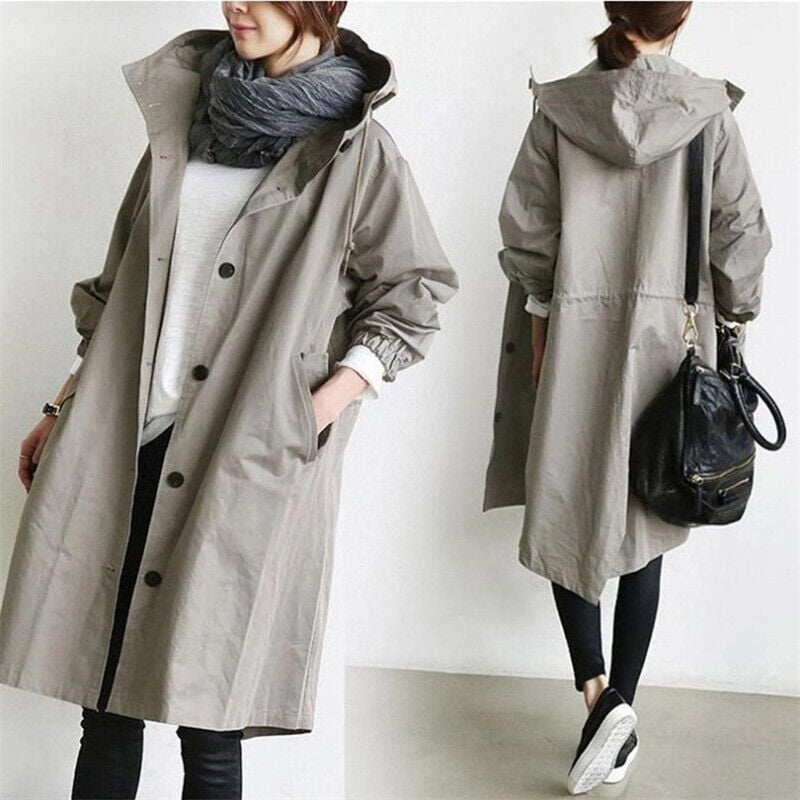 Henriette - Cardigan long femme élégant à col et poches