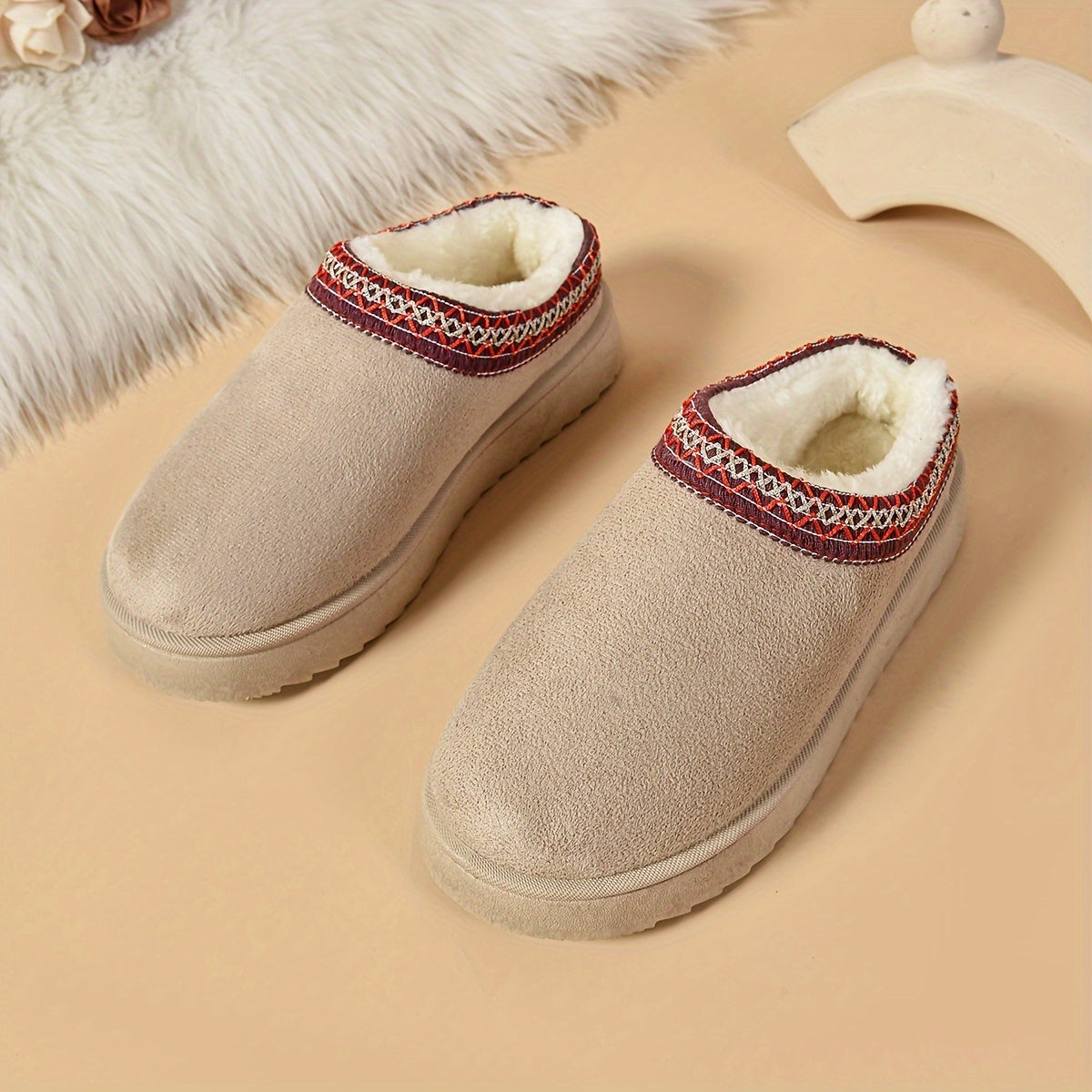 Selviane - Bottes Slip-On Ethniques à Doublure en Fausse Fourrure