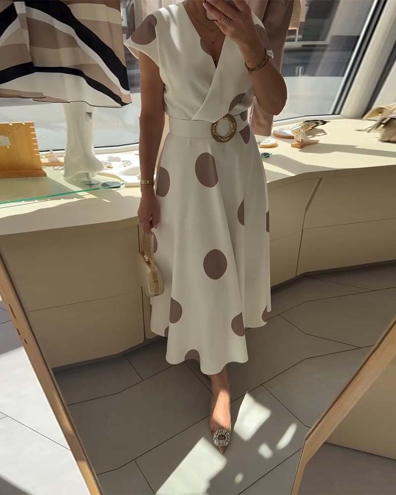 Kalessae - Robe midi femme à pois avec décolleté en V