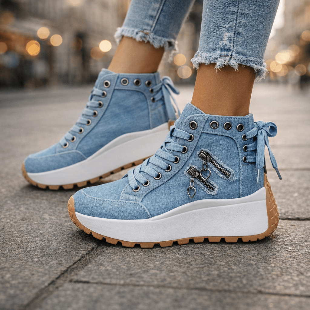 Jasmyra - Baskets plateforme femme denim bleu style chunky moderne