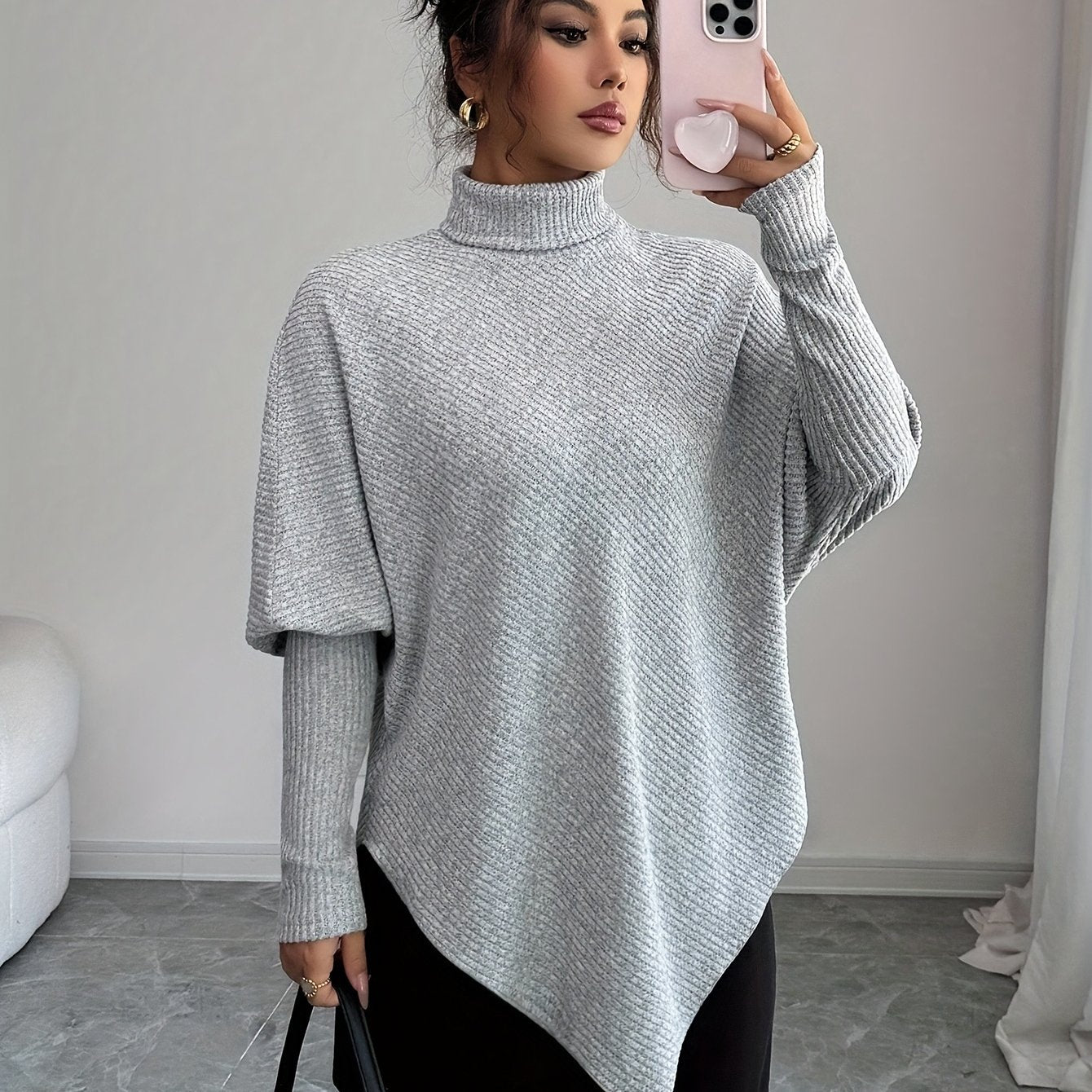 Ilyssa - Pull Asymétrique Col Montant Élégance Moderne