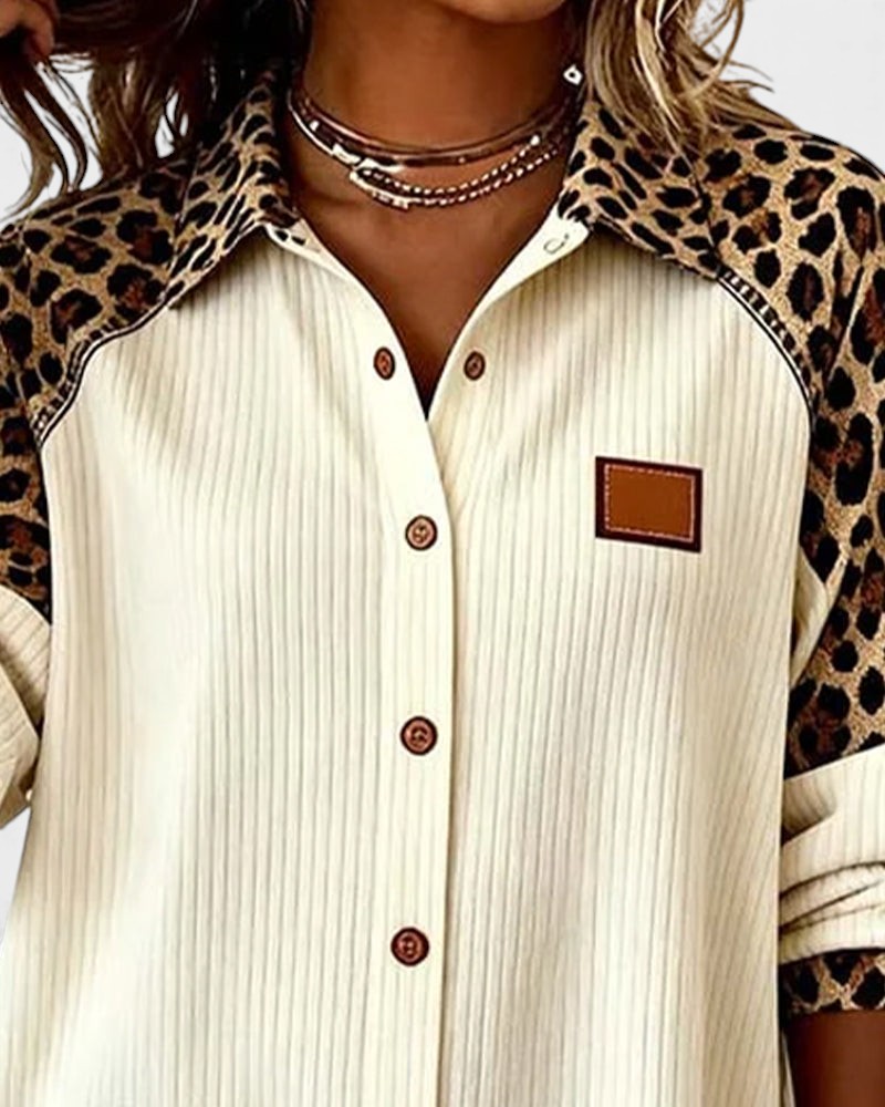 Oralynesse - Chemise Boutonnée Bicolore à Détails Léopard