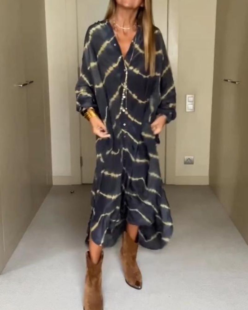 Ania - Robe à Manches Longues à Rayures Boho