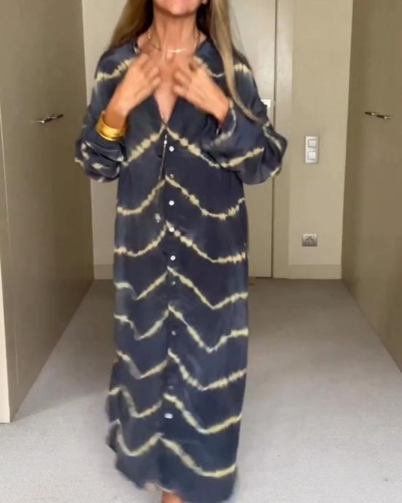 Ania - Robe à Manches Longues à Rayures Boho