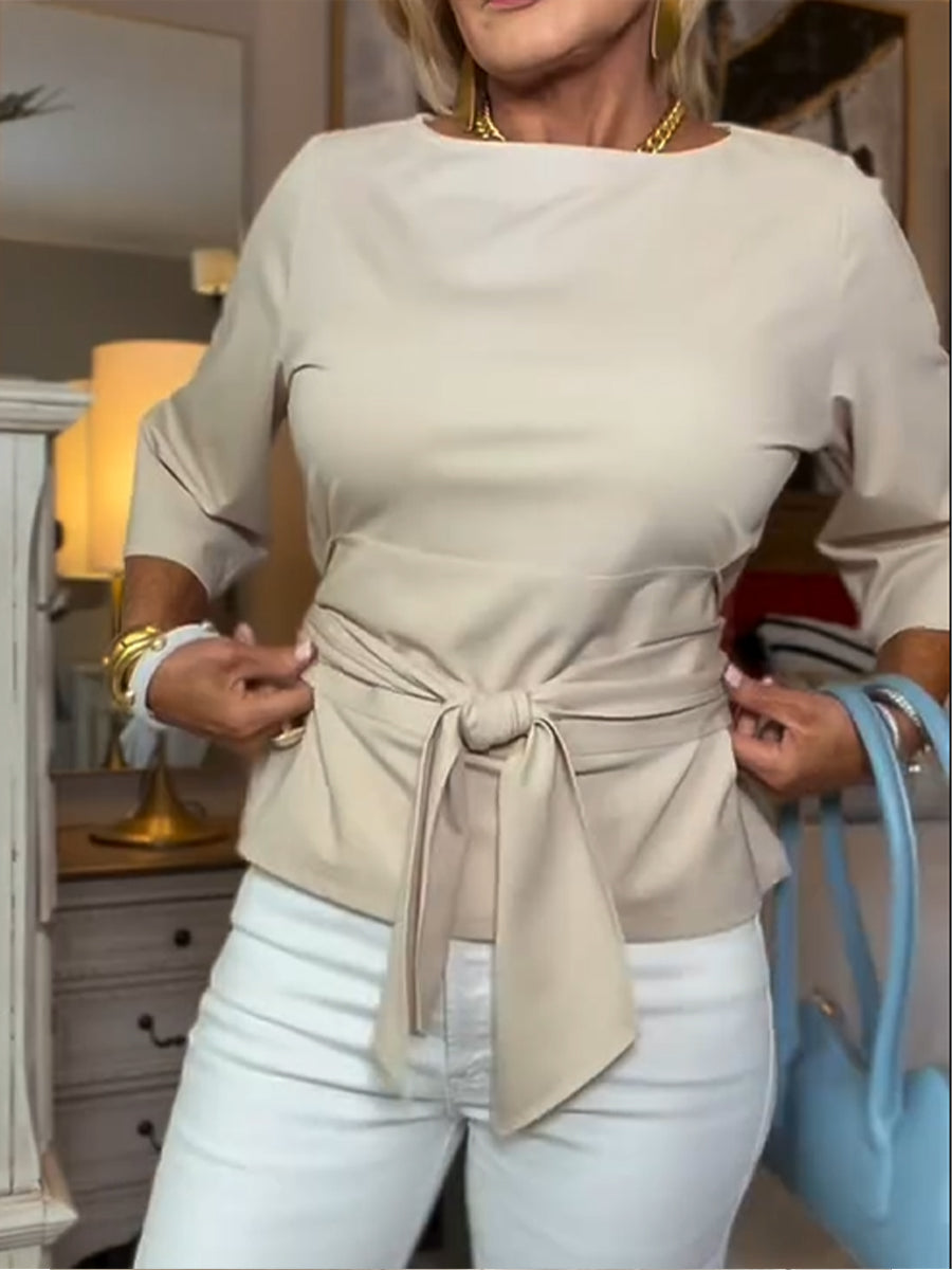 Lethira - Top Femme Coton Coupe Ample avec Nœud Ajustable