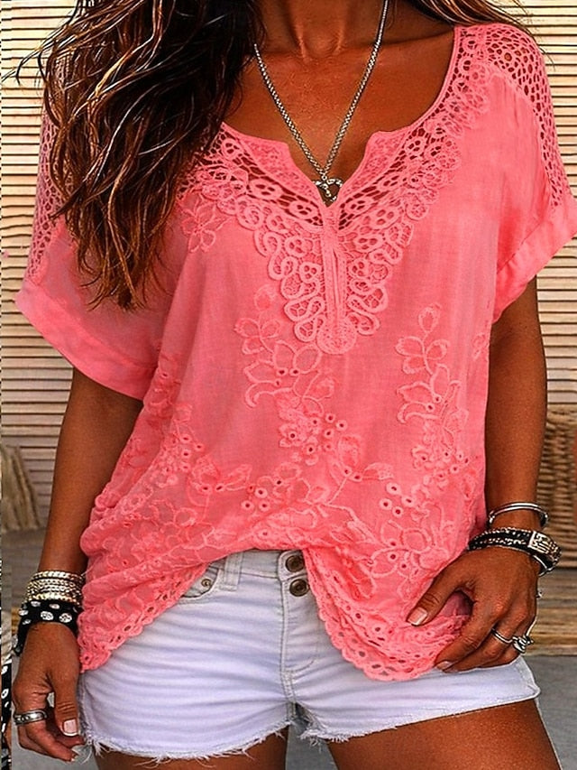 Cavoria - Blouse femme blanche en dentelle brodée