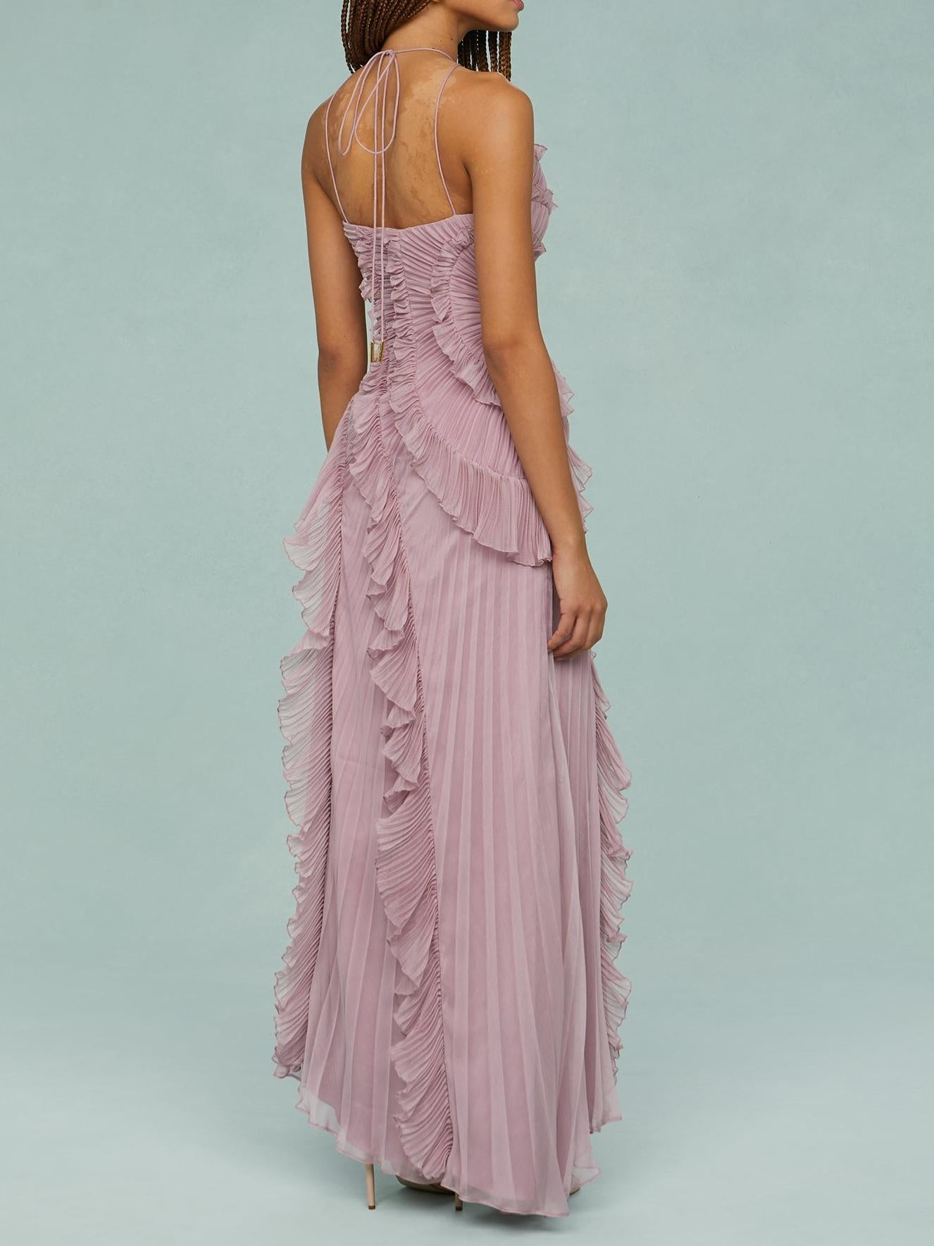 Bravielle - Robe longue femme plissée avec volants asymétriques élégants