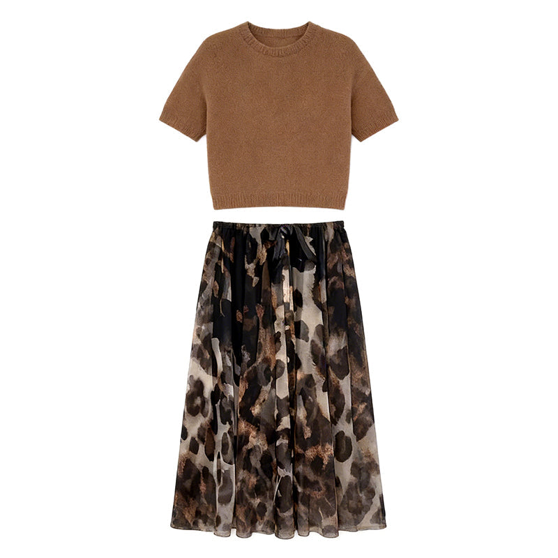 Clélia - Ensemble femme deux pièces avec pull et jupe fluide