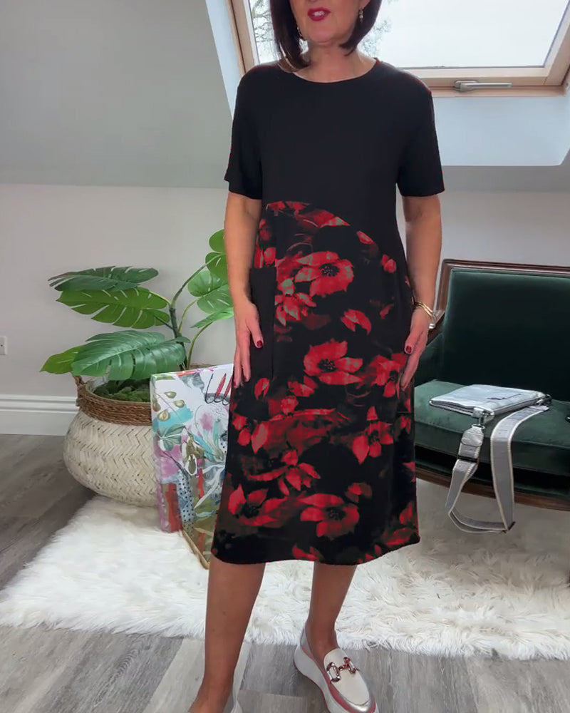 Fien - Robe Décontractée Patchwork à Imprimé Fleuri