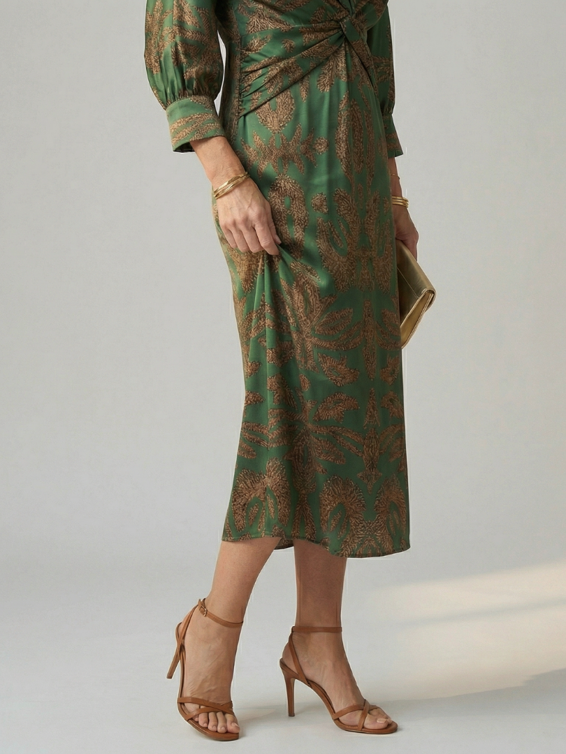 Falune - Robe femme midi croisée imprimée taille cintrée élégante
