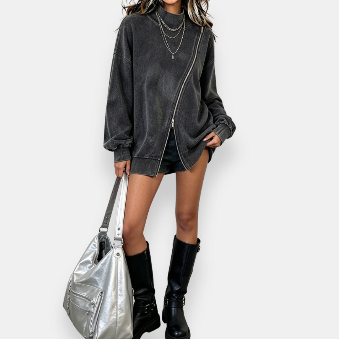 Gerdina - Sweat femme oversize avec zip asymétrique