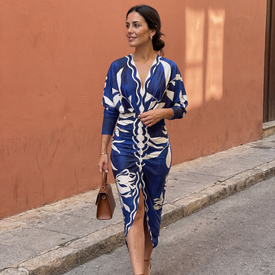 Isadora - Robe Maxi Femme Fluide Décolleté V Coupe Croisée Taille Ajustée Élégante