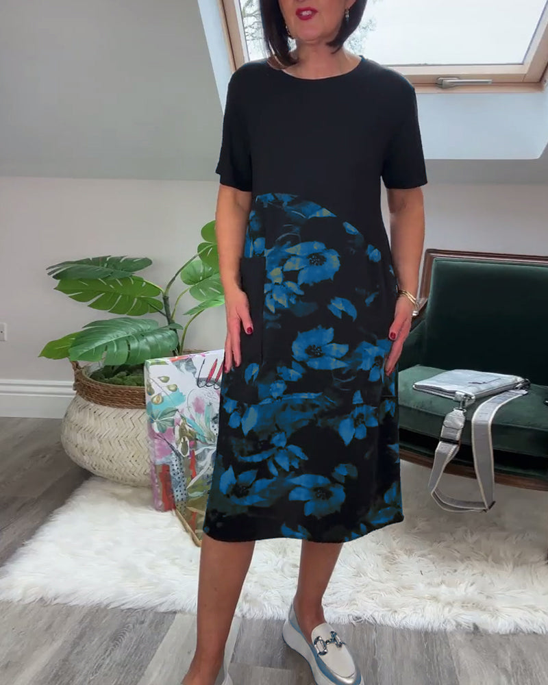 Fien - Robe Décontractée Patchwork à Imprimé Fleuri