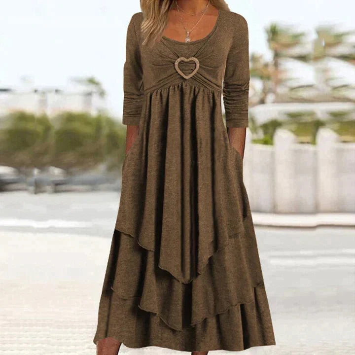 Joline - Robe midi femme superposée avec détail cœur