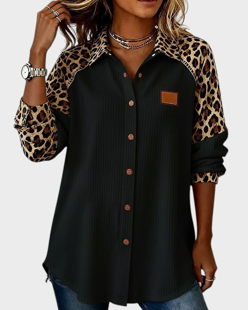 Oralynesse - Chemise Boutonnée Bicolore à Détails Léopard